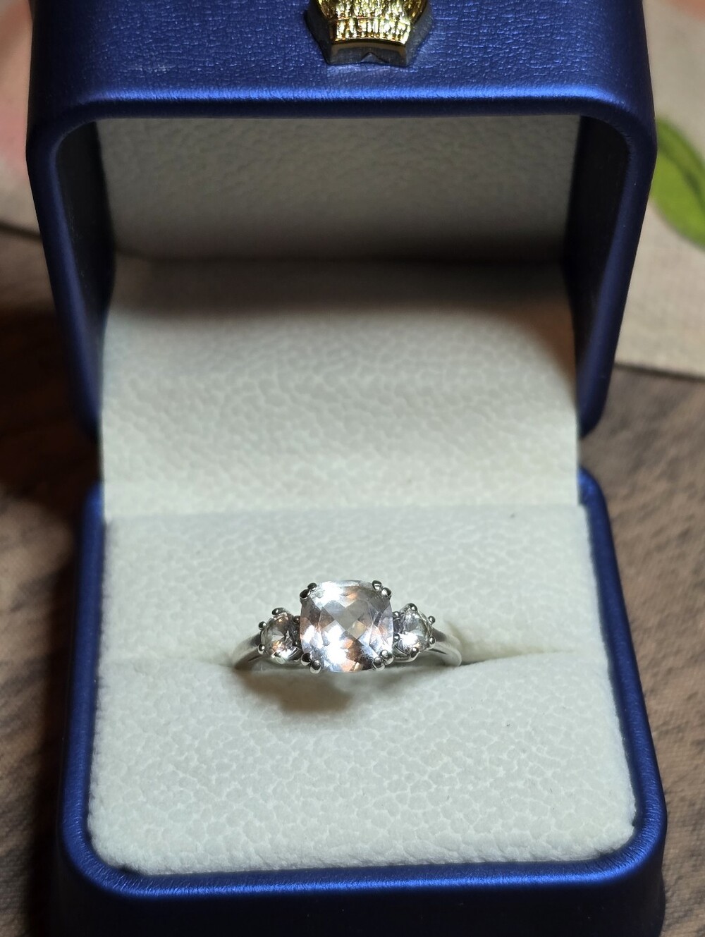Cushion-Cut and Round Lab-Created White Sapphire Three Stone Ring in 925 Silver